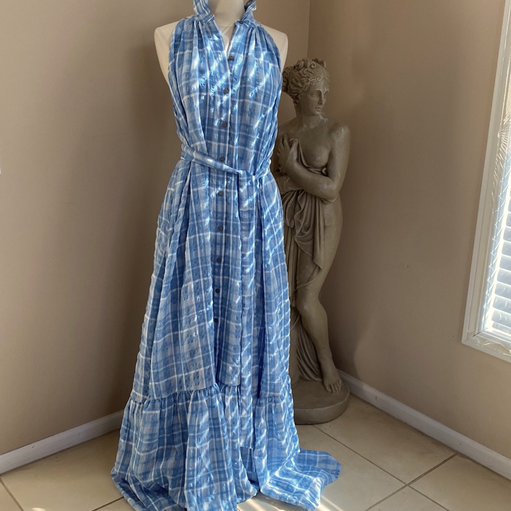 Antropologie blue gingham midi shirt dress size 2x plus Dorothy - Picture 6 of 15